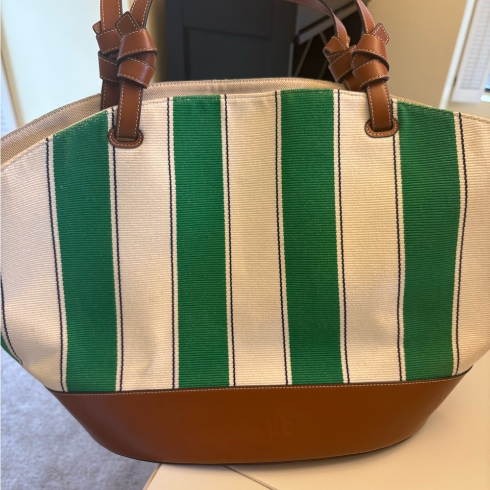 Staud Striped Green and Brown Tote Bag